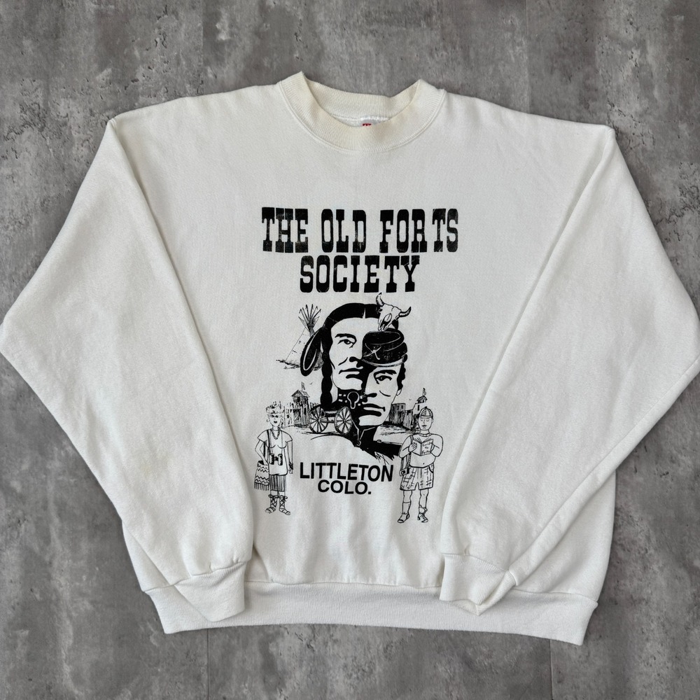 Vintage The Old Forts Society Sweatshirt Mens XL White Colorado History Pullover